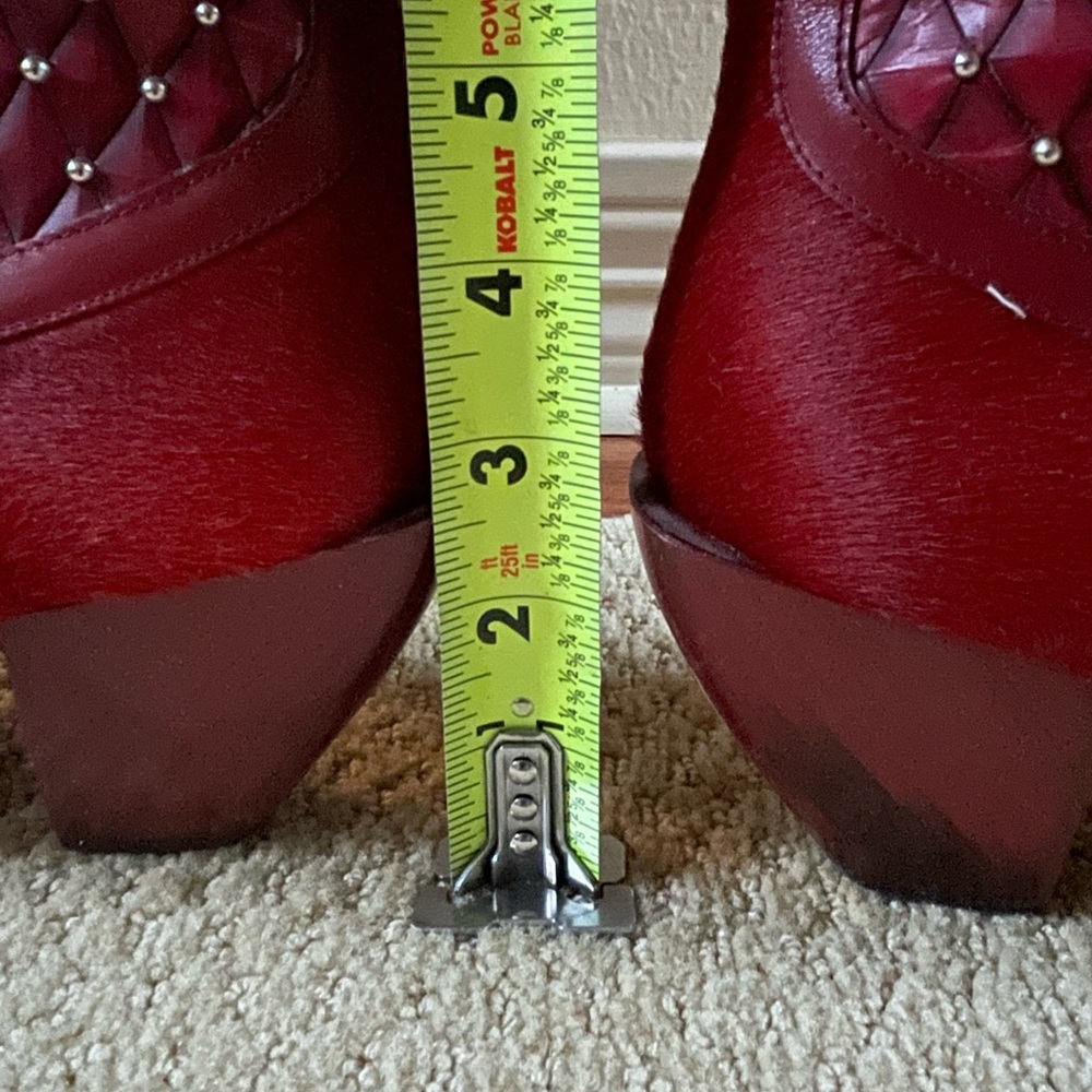 RARE Donald Pliner Ruby Red Hair On Hide Western Boots (8) - Picture 11 of 14